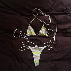 Frankie’s Bikinis Heart Hardware Pastel Striped Bikini Y2K